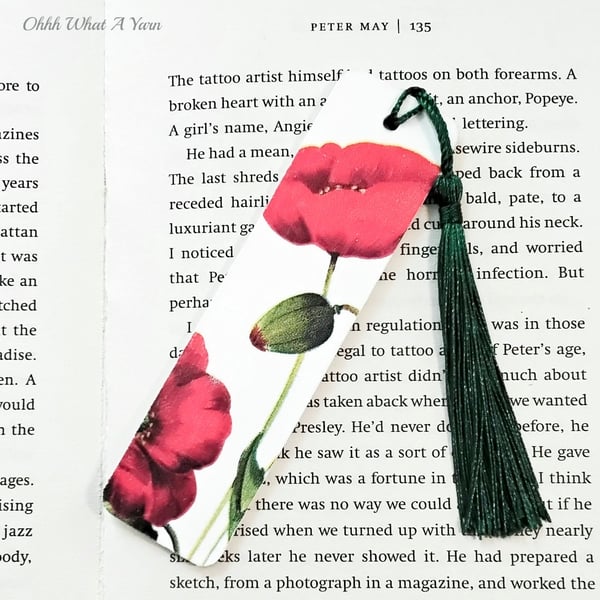 Poppy decoupage wooden bookmark.  Poppy bookmark. Wood bookmark.