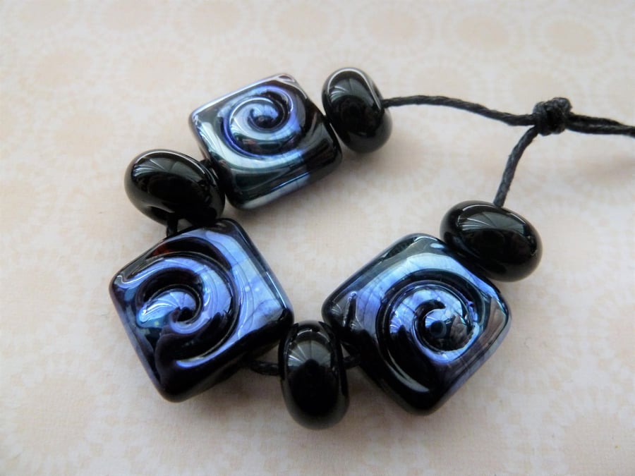 handmade lampwork silver spiral bead set