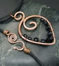Copper Wire Wrapped Pendant & Earrings Set with Black Beads - Image 4