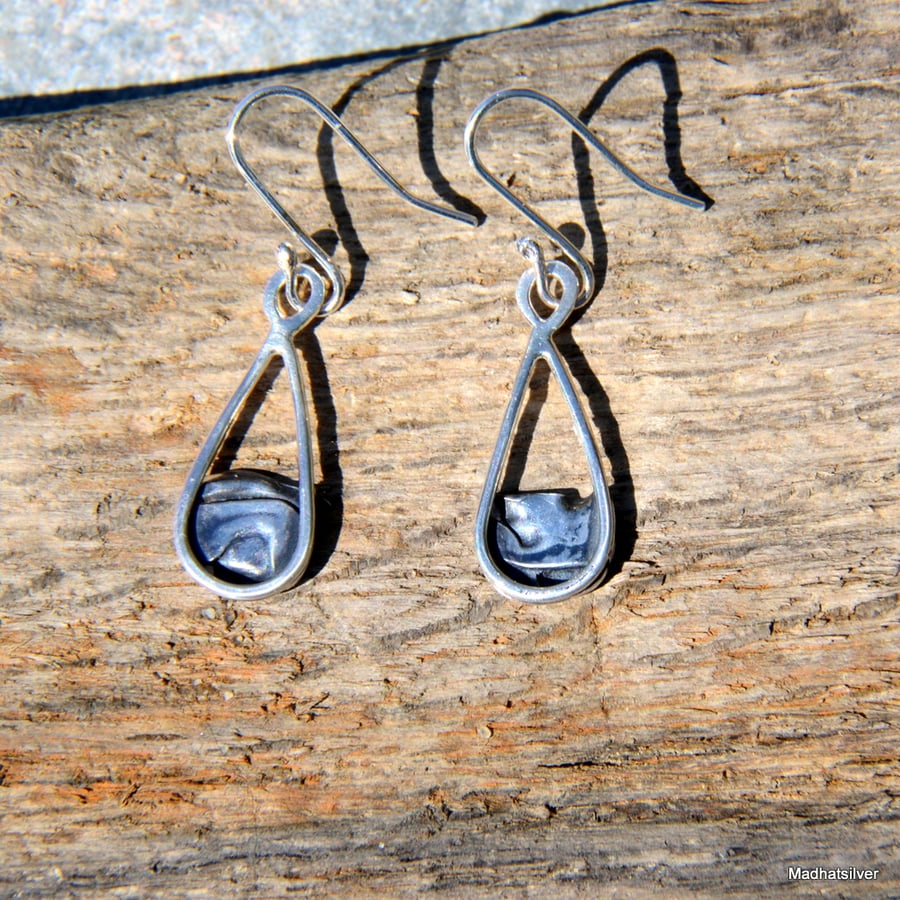 Silver teardrop shaped sea or mountain earrings