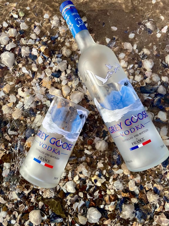 Grey Goose Vodka bottle glass, recycled vodka bottle glass, eco-friendly birthda