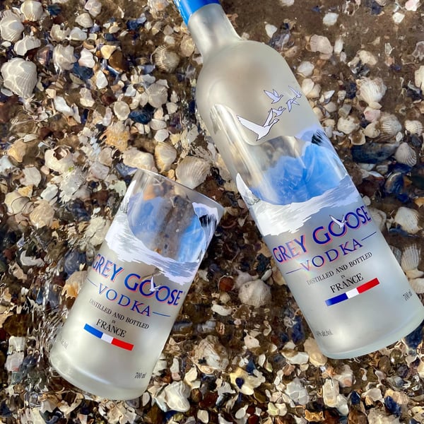 Grey Goose Vodka bottle glass, recycled vodka bottle glass, eco-friendly birthda