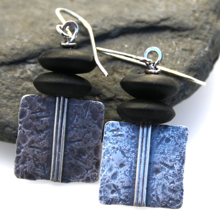Oxidised silver and onyx earrings 