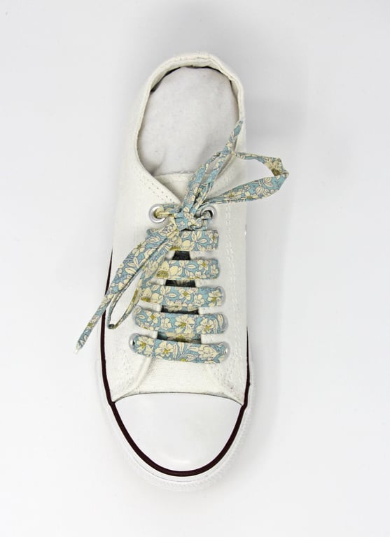 Pale Blue Floral Cotton Shoelaces. Other Colours available