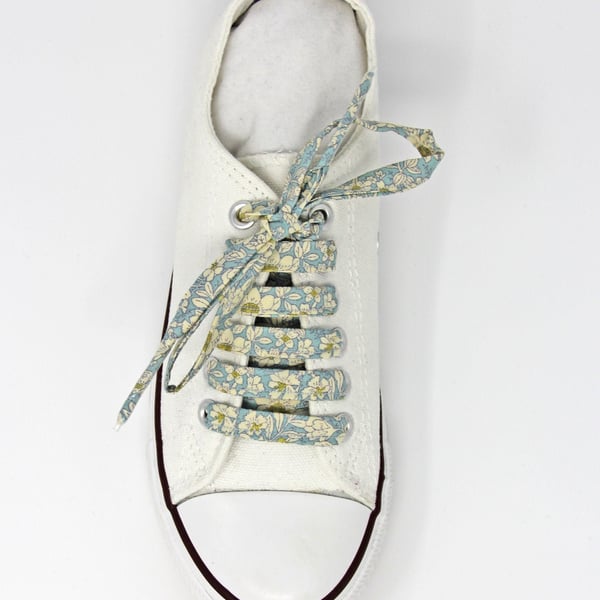Pale Blue Floral Cotton Shoelaces. Other Colours available