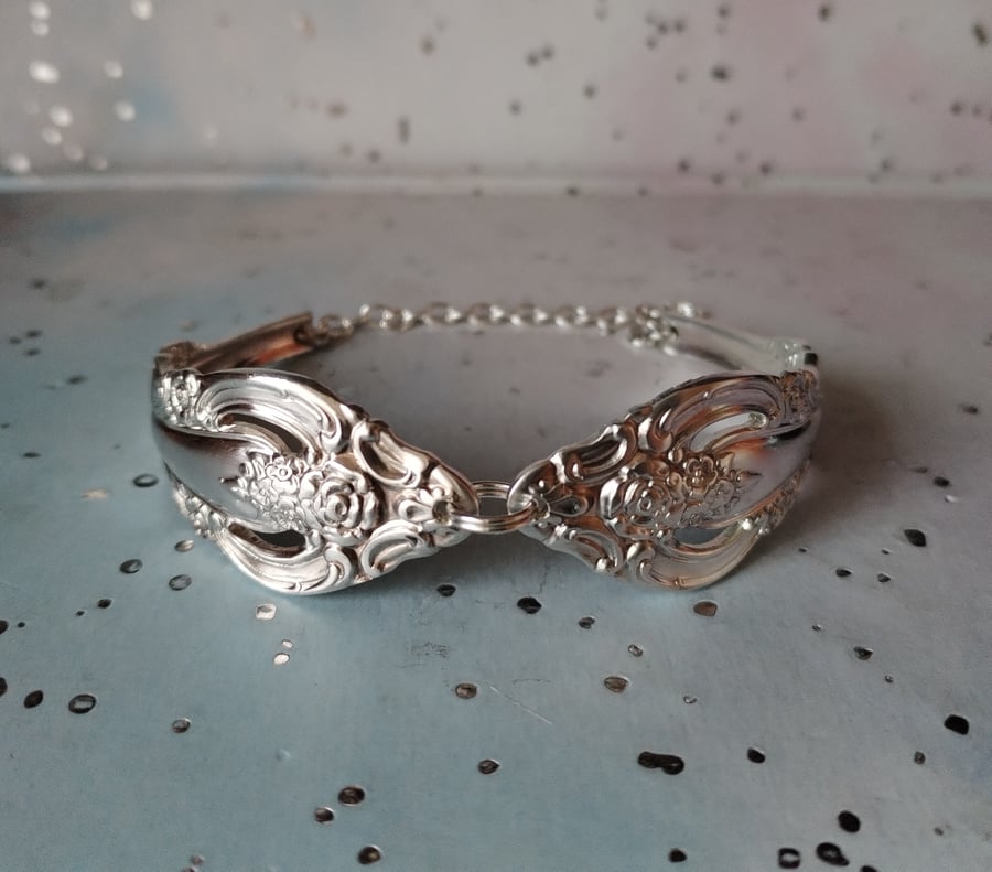 Unique handmade silver plated vintage spoon handle bracelet. 