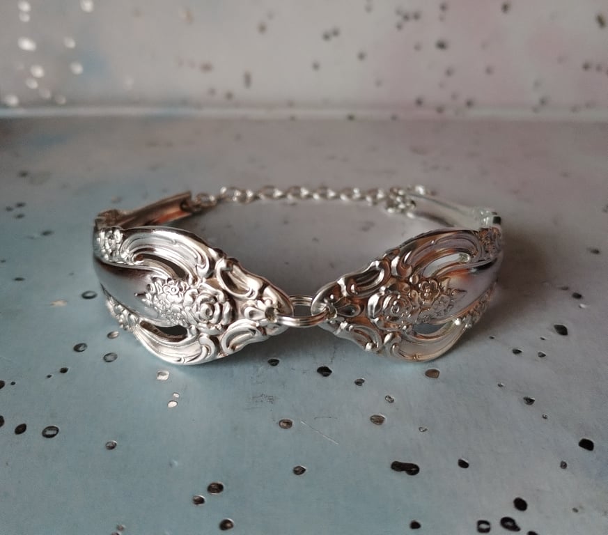 Unique handmade silver plated vintage spoon handle bracelet. 