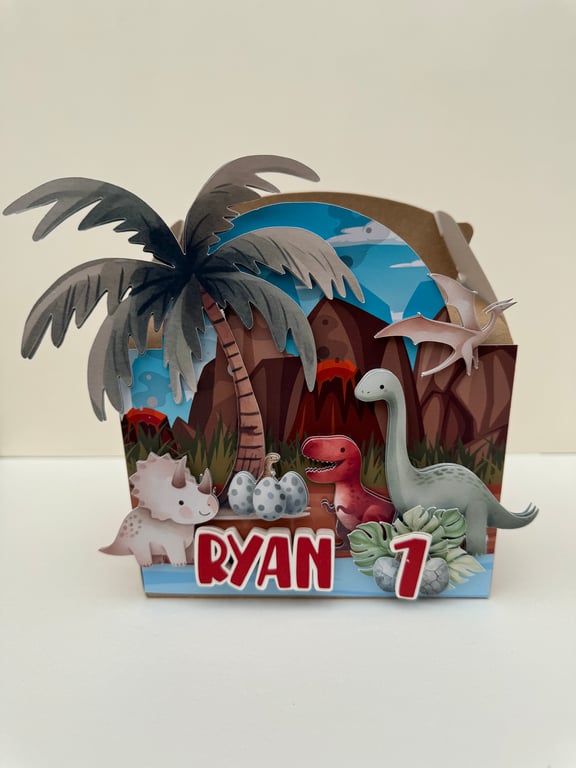6 Personalised Dinosaur party boxes, party bags 
