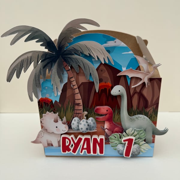 6 Personalised Dinosaur party boxes, party bags 
