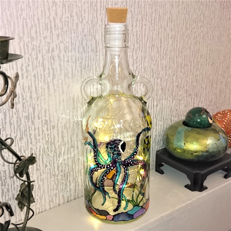 The Kraken Insomniac - Handpainted Bottle Lamp