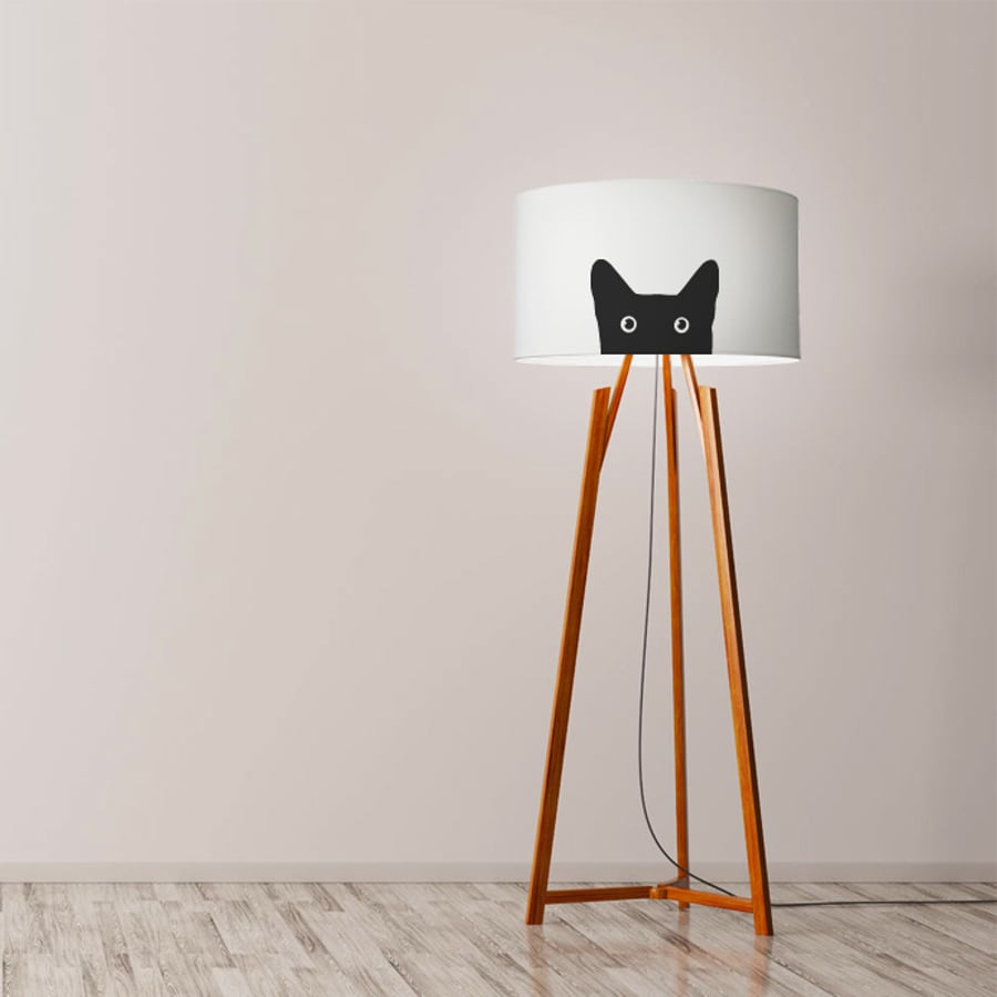 Black cat Lamp Shade. Diameter 45 cm (17.7 in). Hand-painted