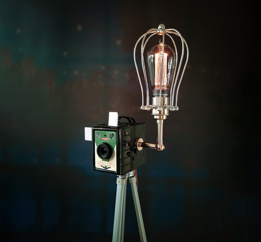 Upcycled Vintage 1950s Coronet Captain Camera Tripod Lamp