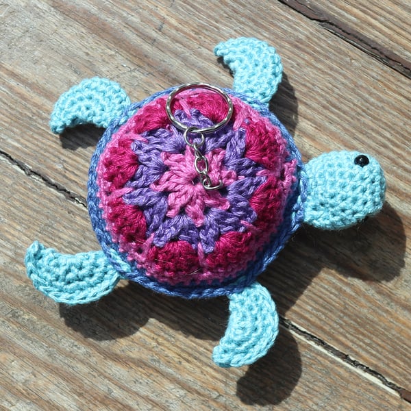 Handmade Turtle Crochet Keyring - Pinks & Purple
