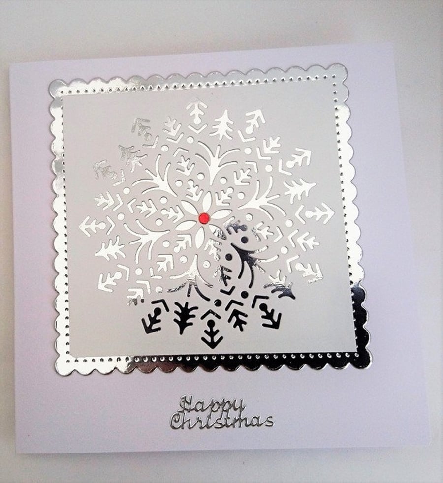 Happy Christmas Card. Elegant Silver Snowflake Design. FREE P&P TO UK 
