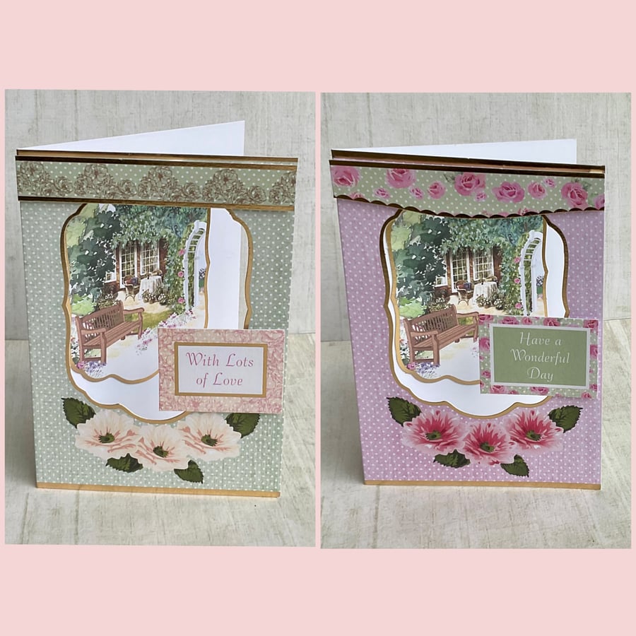 Cards. Set of two rose garden greetings cards.