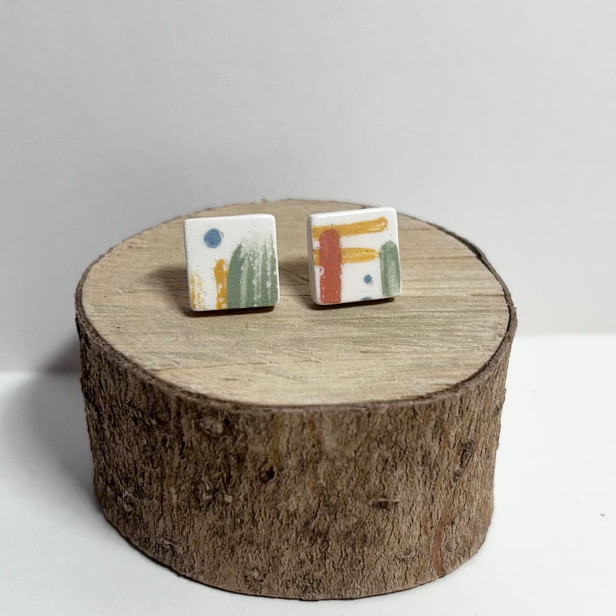 Handmade ceramic earrings square 