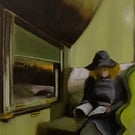'Train Compartment', Inspired by Hopper, oil painting 16 x 12 inch (40x30cm).