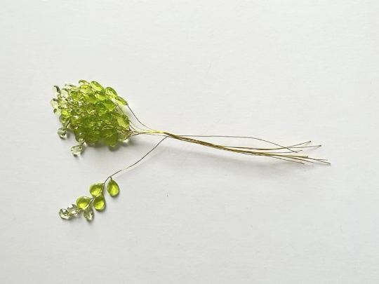 (FS21G mixed green ) 10 Stems Handmade Crystal Bead Leaf Sprays with Gold Stems