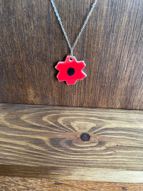 Red poppy porcelain necklace