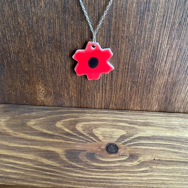 Red poppy porcelain pendant