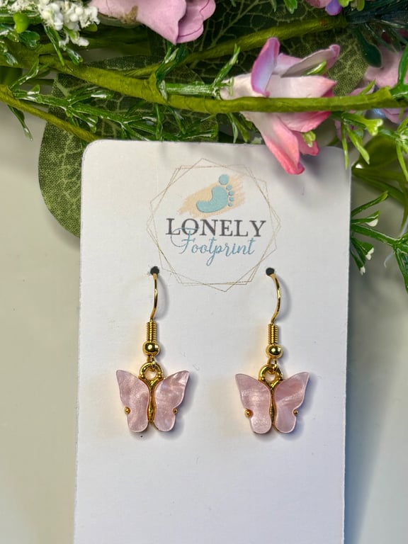 Light Pink Butterfly Earrings, Charm Earrings, Handmade Jewellery 