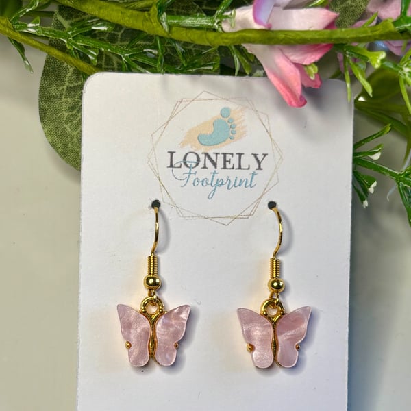 Light Pink Butterfly Earrings, Charm Earrings, Handmade Jewellery 