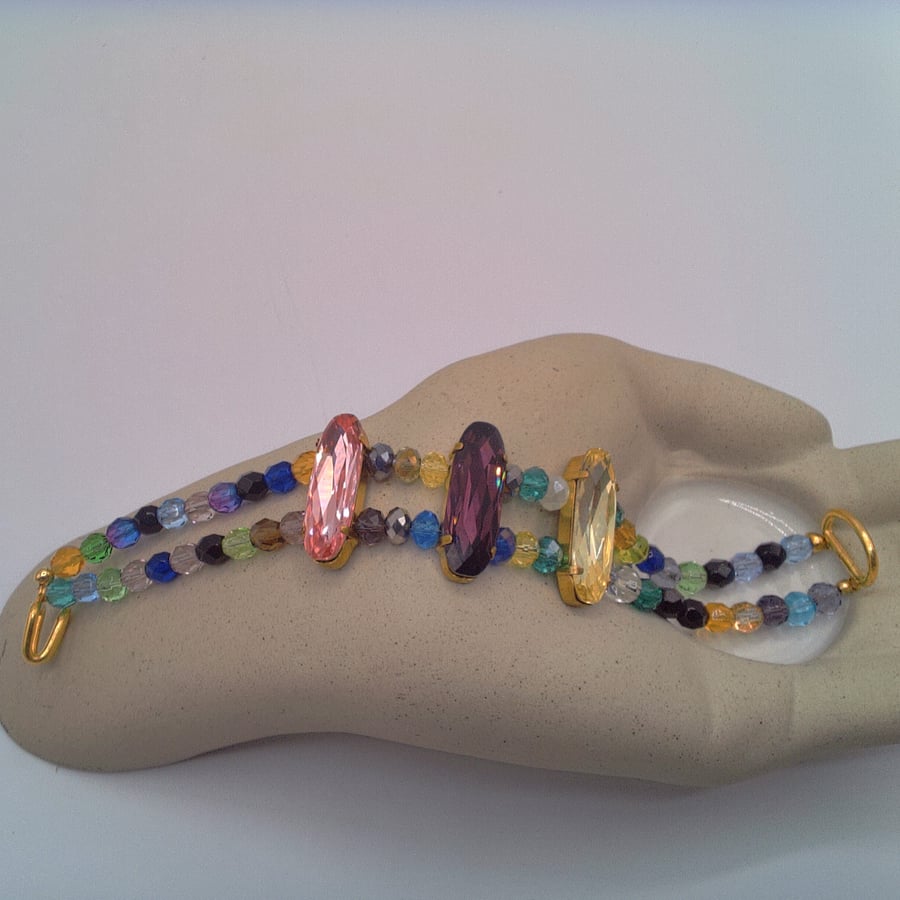 Crystal Baguette and Multi Coloured Crystals Bracelet, Gift for Her, Bracelet