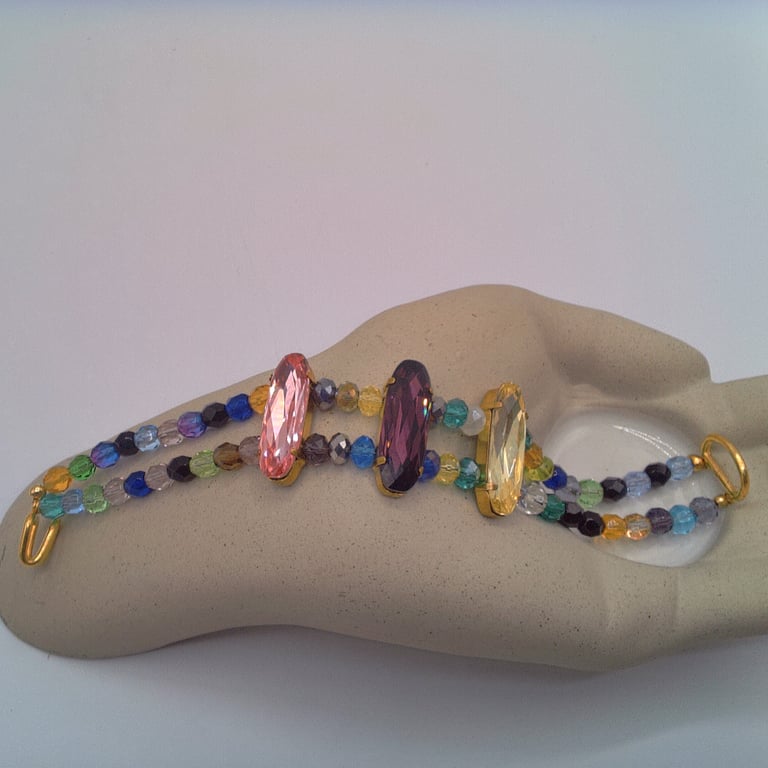 Crystal Baguette and Multi Coloured Crystals Bracelet, Gift for Her, Bracelet