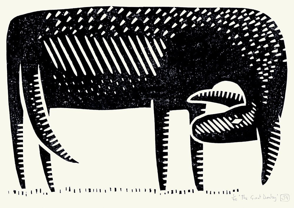 The Giant Donkey A3 linocut screen-print