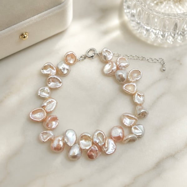 Keshi Freshwater Pearl Bracelet in Sterling Silver
