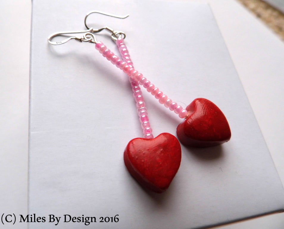 Sterling Silver Heart Drop Earrings 