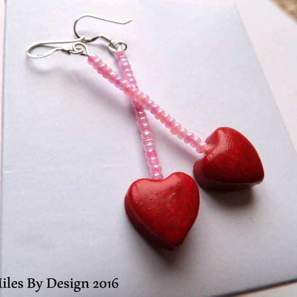 Sterling Silver Heart Drop Earrings 