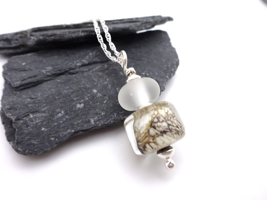 fossil beach lampwork glass pendant necklace