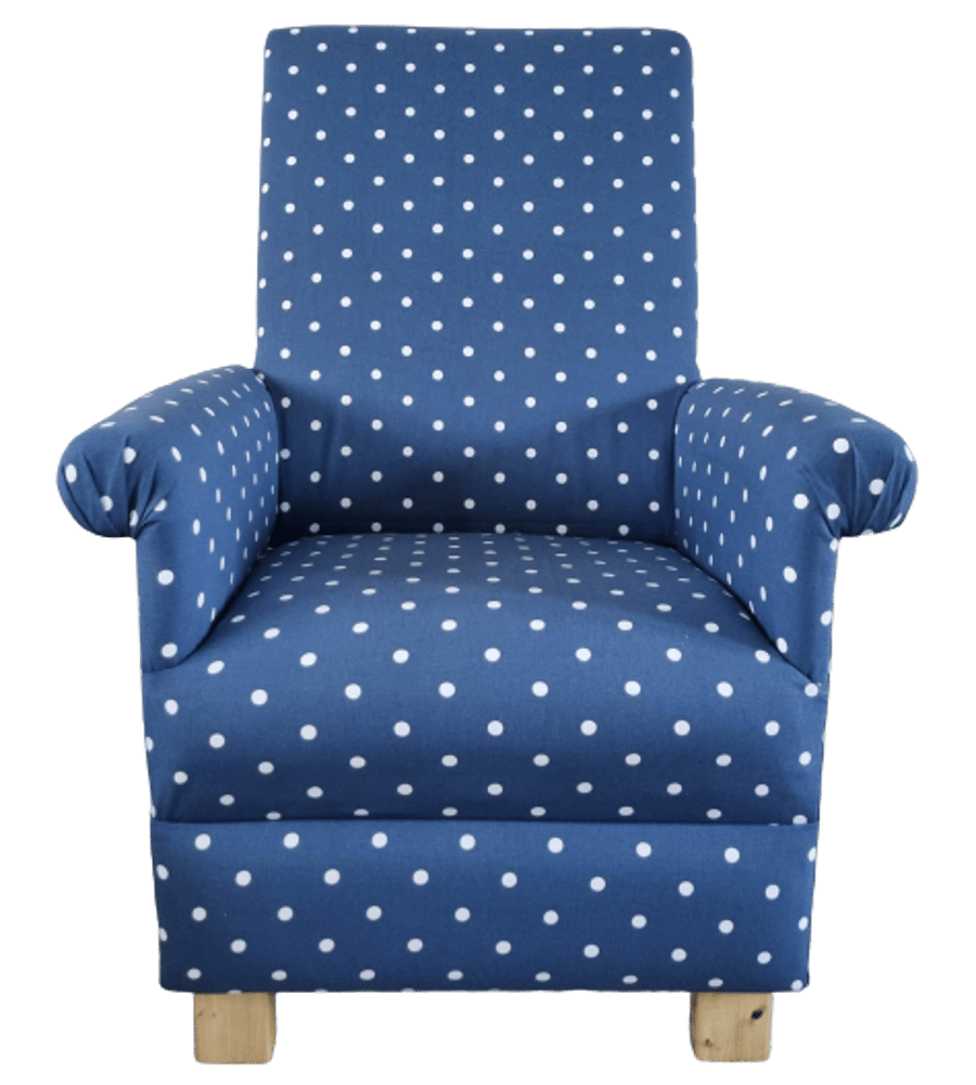 Adult Armchair Clarke Dotty Spot Navy Blue Fabric Chair Polka Dots Spotty