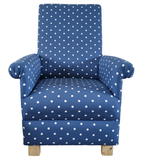 Adult Armchair Clarke Dotty Spot Navy Blue Fabric Chair Polka Dots Spotty