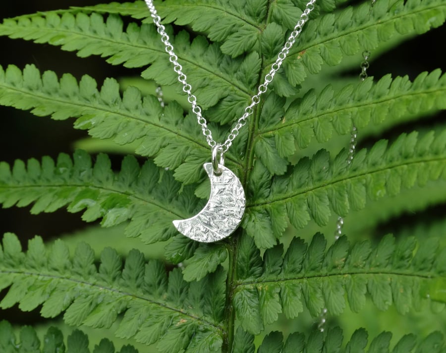 Crescent moon recycled silver charm pendant