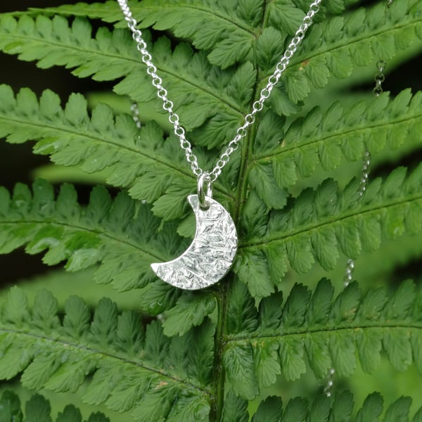 Crescent moon recycled silver charm pendant