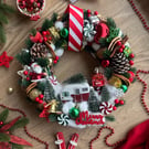 Santa caravan woodland Christmas wreath candy land style farmhouse door decor