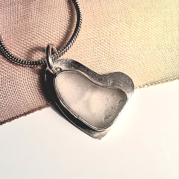 White Seaglass Heart Necklace