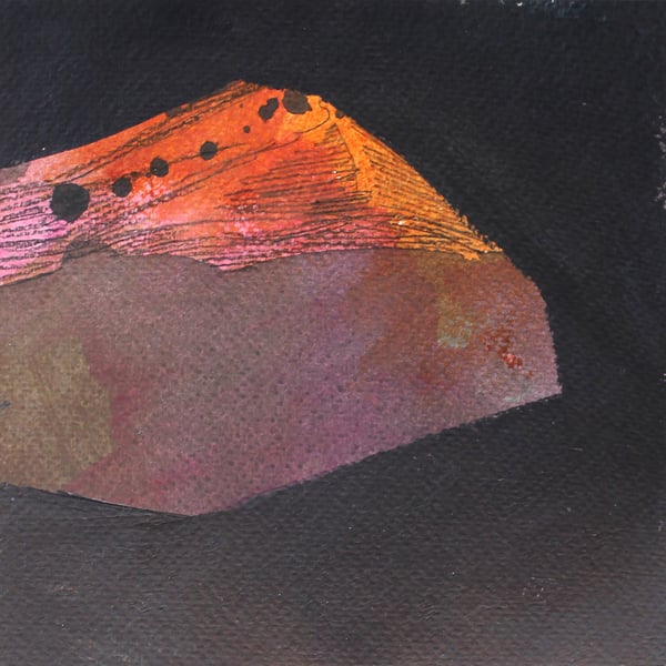 Abstract MARS - Mount Mercou painting on paper - red, orange, dark geology lands