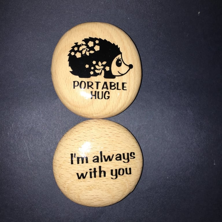 Portable Hedgehog Hug Pebble - Wooden - Small Size 