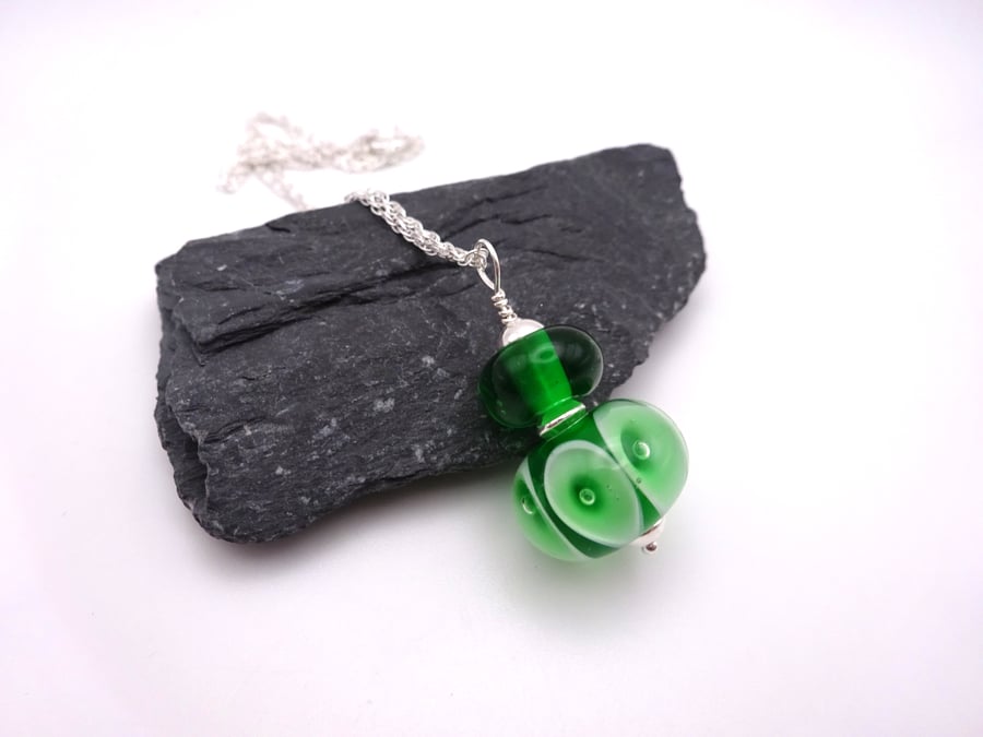 dark green bubbles lampwork glass pendant necklace