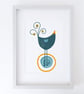 Blackbird In The Pond, bird illustration, original Giclee print - Image 1