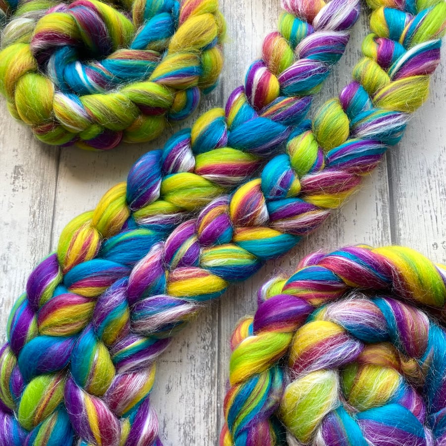 Merino and silk blend spinning fibre 100g Opal Morningflame