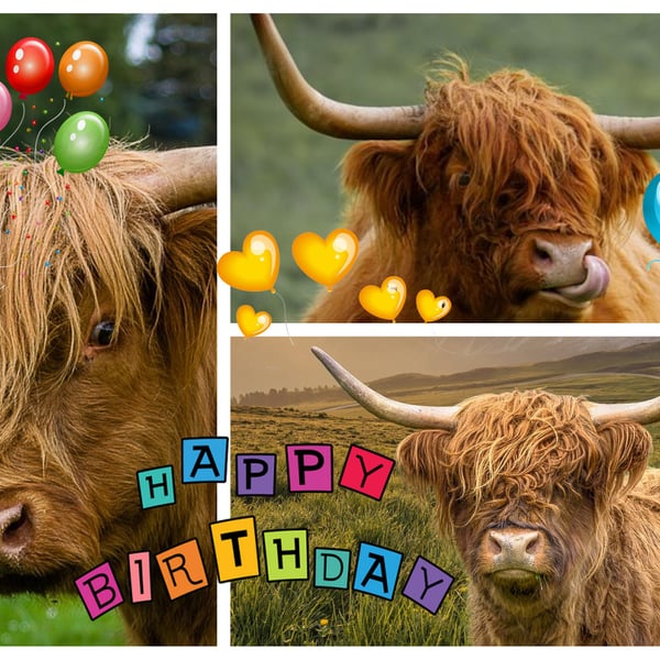 Happy Birthday Highland Cows Card A5