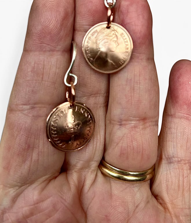 Earrings - Half Pence 1976 - 50th Birthday, Sterling Silver Ear Wires FREEPOST