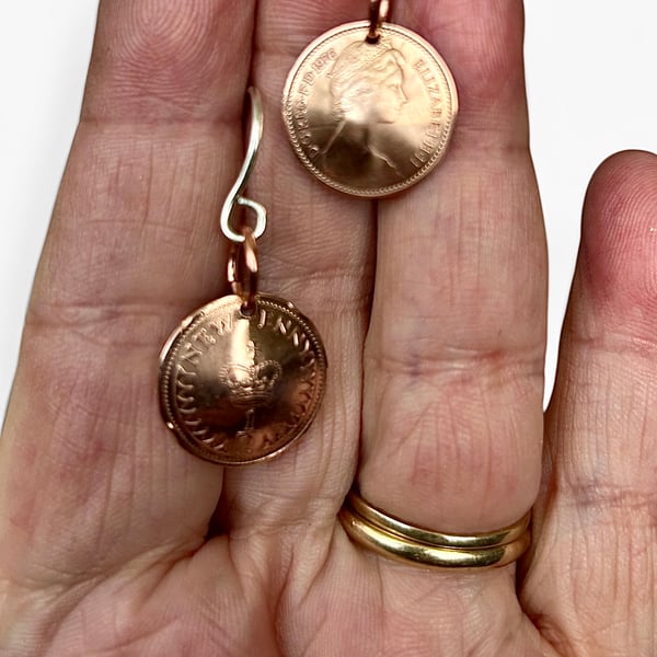Earrings - Half Pence 1976 - 50th Birthday, Sterling Silver Ear Wires 