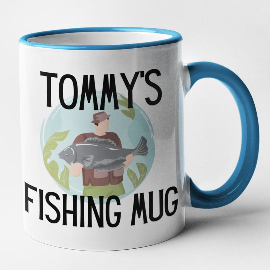 Personalised Name FISHING Mug Camping Mug - Fun Gift Present For Him Friend