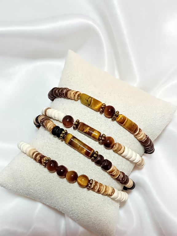 Coconut Shell Bead & Tigers Eye Bracelets
