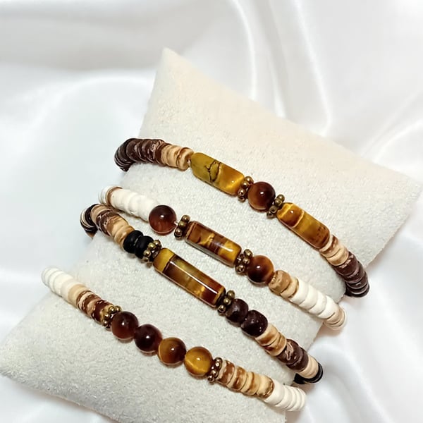 Coconut Shell Bead & Tigers Eye Bracelets
